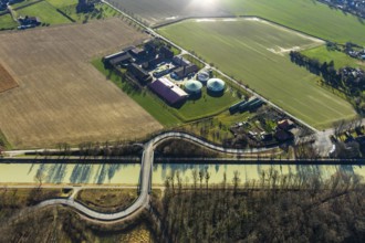 Aerial view, pig fattening farm Rörig KG, bridge Alter Uentroper Weg, Redoute 22, Datteln-Hamm