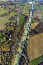 Aerial view, meadows and fields at the Datteln-Hamm Canal, planned ice nature reserve, BUND