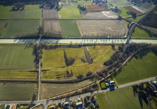 Aerial view, meadows and fields at the Datteln-Hamm canal, planned ice nature reserve, BUND