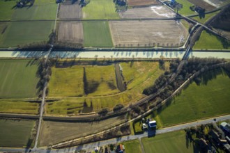 Aerial view, meadows and fields at the Datteln-Hamm canal, planned ice nature reserve, BUND