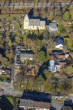 Aerial view, Uentrop village church, Uentrop, Hamm, Ruhr area, North Rhine-Westphalia, Germany, An