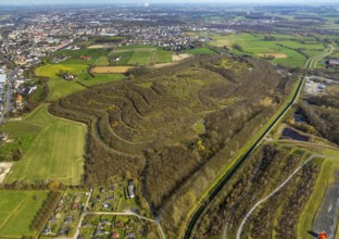 Aerial view, Kissinger Höhe, slag heap, Hamm, Ruhr area, North Rhine-Westphalia, Germany, spoil