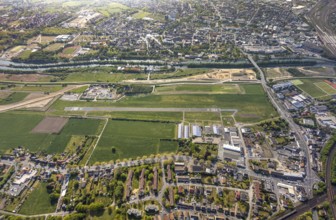 Hamm-Lippewiesen airfield EDLH, runway markings, Lippe reconstruction, Lippe river, Hamm, Ruhr