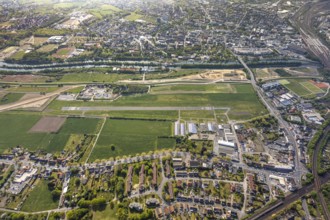 Hamm-Lippewiesen airfield EDLH, runway markings, Lippe reconstruction, Lippe river, Hamm, Ruhr