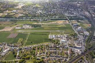 Hamm-Lippewiesen airfield EDLH, runway markings, Lippe reconstruction, Lippe river, Hamm, Ruhr