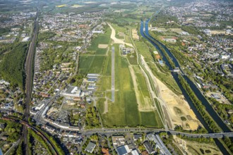 Hamm-Lippewiesen airfield EDLH, runway markings, Lippe reconstruction, Lippe river, Hamm, Ruhr