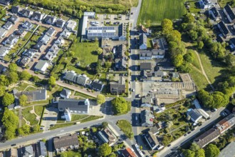 Aerial view, St. Liborius Church, residential area Auf dem Daberg with new buildings, Hamm, Ruhr