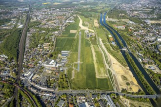 Hamm-Lippewiesen airfield EDLH, runway markings, Lippe reconstruction, Lippe river, Hamm, Ruhr
