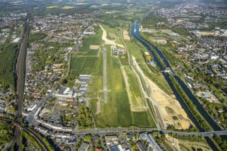 Hamm-Lippewiesen airfield EDLH, runway markings, Lippe reconstruction, Lippe river, Hamm, Ruhr