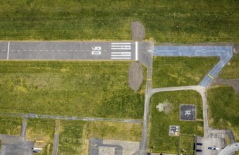 Aerial photo, Hamm-Lippewiesen airfield EDLH, runway markings, Lippe reconstruction, Lippe river,