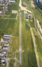 Aerial photo, Hamm-Lippewiesen airfield EDLH, runway markings, Lippe reconstruction, Lippe river,