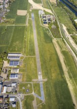 Aerial photo, Hamm-Lippewiesen airfield EDLH, runway markings, Lippe reconstruction, Lippe river,
