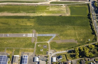 Aerial photo, Hamm-Lippewiesen airfield EDLH, runway markings, Lippe reconstruction, Lippe river,