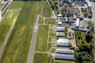 Aerial photo, Hamm-Lippewiesen airfield EDLH, runway markings, Lippe reconstruction, Lippe river,