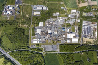 Aerial view, Uentrop DuPont plant, overview of the Dupont chemical plant, plastics plant,