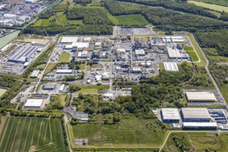 Aerial view, Uentrop DuPont plant, overview of the Dupont chemical plant, plastics plant,
