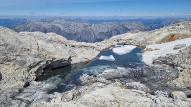 Glacier lake and remnants of the Übergossene Alm glacier on the Hochkönig, symbol of glacier