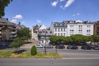 City center, general architecture, historic buildings, houses, roofs, asphalt road, central island,