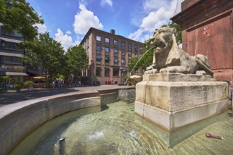 New fountain, sandstone fountain, limestone sculpture lion, water, city builder Johannes Weydt,