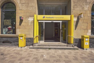 Postbank Finanzcenter, Deutsche Post AG, mailbox, post pharmacy, sandstone building, entrance area,