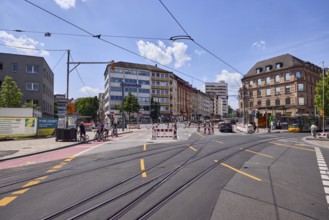 Traffic area, road construction, barriers, road, square, general architecture, tram tracks,