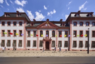 Erthaler Hof, Adelshof, classicism style, façade with windows and door, historic building, lantern,