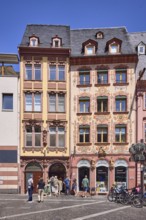 Bakery Brot Bassing, music shop, reconstructed historic buildings, façade painting, windows,