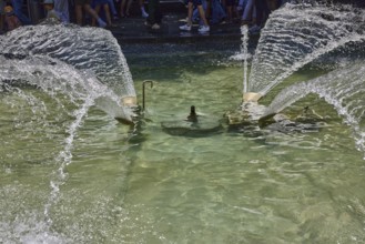 Höfchenbrunnen, fountain, water, frozen movement, details, sunny, Höfchen square, Mainz, state
