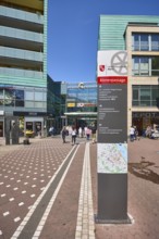 Stele with location sign, Roman passage, shopping center, general architecture, modern building,