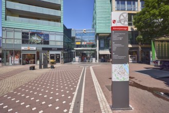 Stele with location sign, Roman passage, shopping center, general architecture, modern building,