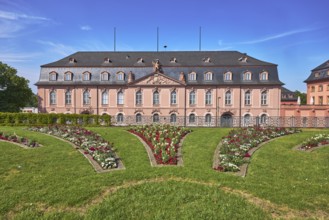 State Chancellery, New Armoury, historic building, baroque style, gardens, flower bed, lawn, fence,