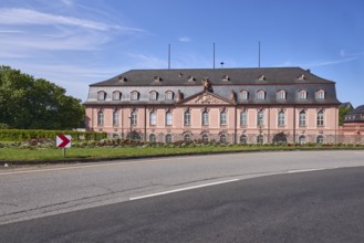 New armoury, state chancellery, historic building, baroque style, trees, lawn, road, lanes, blue