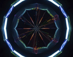 Abstract background of slightly unfocused multicolored glass lenses spinning and rotating,