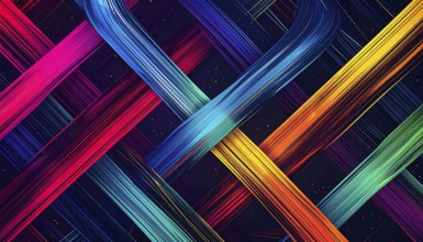 Abstract digital art featuring vibrant, intersecting neon lines creating a geometric pattern,