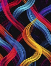 Abstract digital art featuring vibrant, intersecting neon lines creating a geometric pattern,