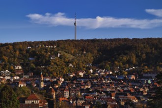 View of Suttgart-Süd with TV Tower, Weinsteige, St. Mark's Church, Stuttgart, Baden-Württemberg,