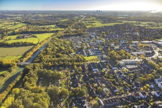 Aerial view, Werries residential area on the Datteln-Hamm Canal, Ostwennemarstraße canal bridge,
