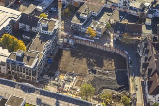 Aerial view, construction site with demolition and new construction of the western half of the