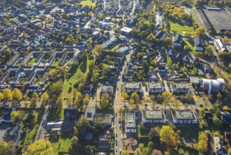 Aerial view, meadow area in the Lippestrasse townhouse housing development, Uentrop, Hamm, Ruhr