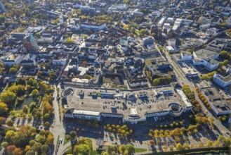 Aerial view, city and construction site with demolition and new construction of the western half of