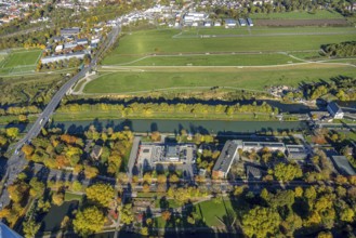 Aerial view, Lippewiesen airfield, Hammonense Gymnasium, water sports center on the Datteln-Hamm