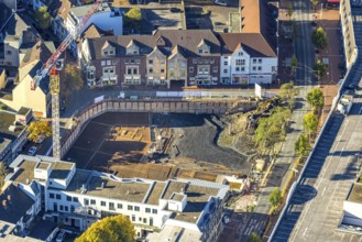 Aerial view, construction site with demolition and new construction of the western half of the