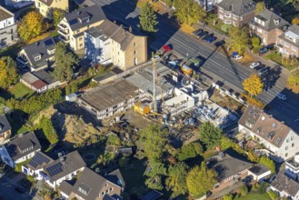 Aerial view, construction site for apartments and daycare at Ostenallee 122, Üntrop, Hamm, Ruhr
