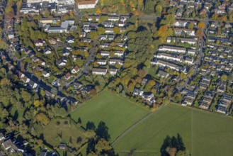 Aerial view, row house residential area Huckenholz, Üntrop, Hamm, Ruhr area, North