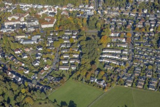 Aerial view, row house residential area Huckenholz, Johanniter-Kliniken Hamm location