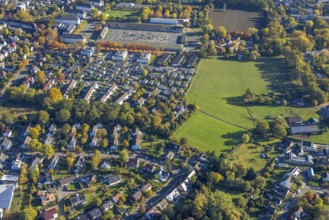 Aerial view, Huckenholz residential area, above, Hamm Federal Administration Office and Main