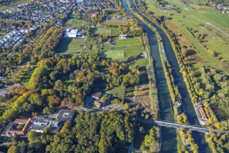 Aerial view, TusÃƒÂª Altes Fährhaus Restaurant am Datteln-Hamm Canal and Lippe River, Canal Ferry