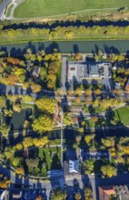 Aerial view, water sports center and norring park on the Datteln-Hamm Canal, autumn trees, Mitte,