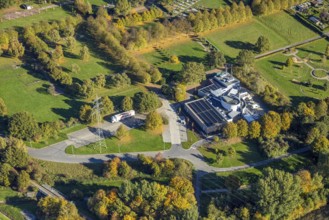 Aerial view, Krematorium Hamm GmbH am Parkfriedhof Herringen, Stadtbezirk Herringen, Hamm, Ruhr