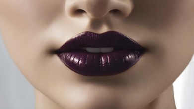 Close-up of glossy dark purple lips, showcasing a glamorous style, AI generated